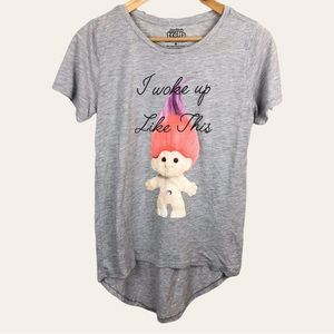 Trolls 90s I Woke Up Like This Graphic Scoop Hem Short Sleeve Jersey Knit TShirt